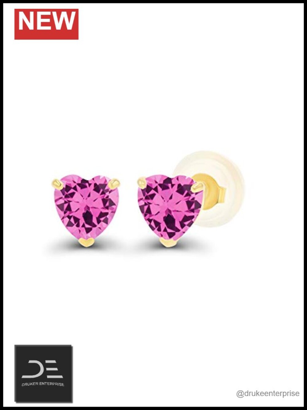 Solid 14K Gold 4mm Heart Genuine Birthstone Stud Earrings Hypoallergenic